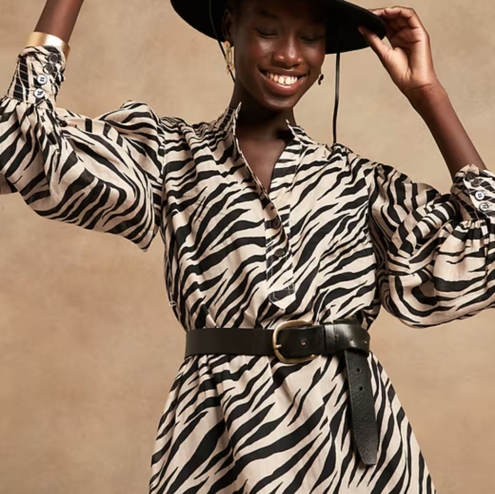 Popover Ramie Zebra Shirt DRESS 